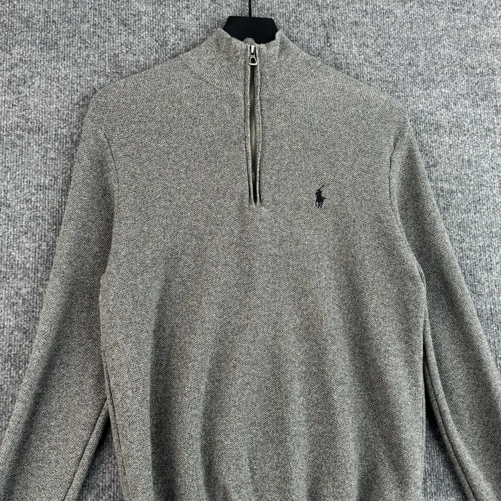 Polo Ralph Lauren Quarter Zip Sweater Mens M Gray Pima Cotton Knit Pony Logo